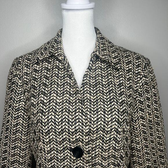 Talbots Womens Tweed Jacket Blazer Size 8 Herringbone Button Front Black & Cream - Picture 3 of 11